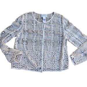 Black Tie Oleg Cassini Beaded Jacket M Women's 100% Silk Beige Sequined Designer